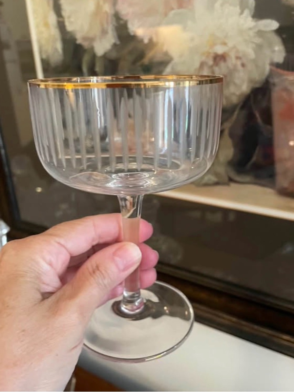 Set of 2 Vintage Gold-Rim Clear Coupe Glasses